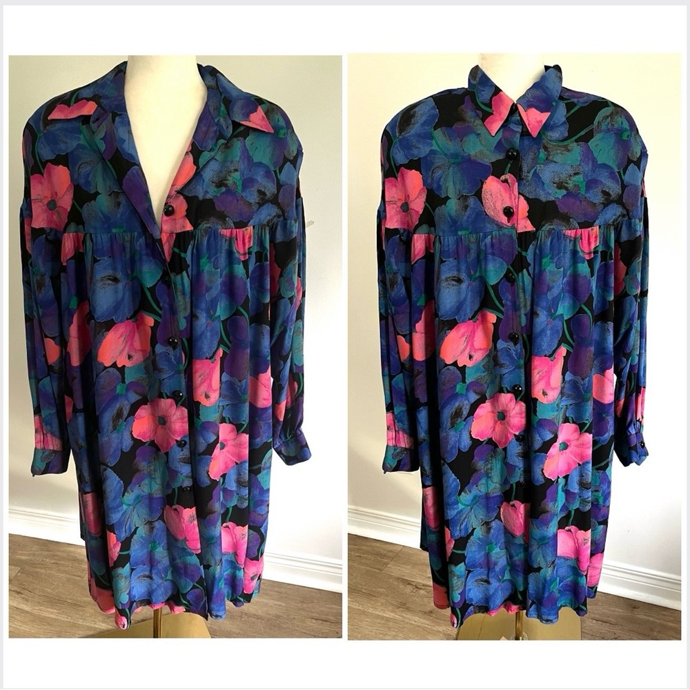 🇨🇦 Vintage Floral Long Jacket Oversized Artistic Statement Duster • Pink Mauve - Picture 15 of 15